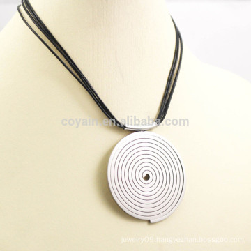 Black Pu Leather Cord Silver Stainless Steel Shoot Target Pendant Necklace